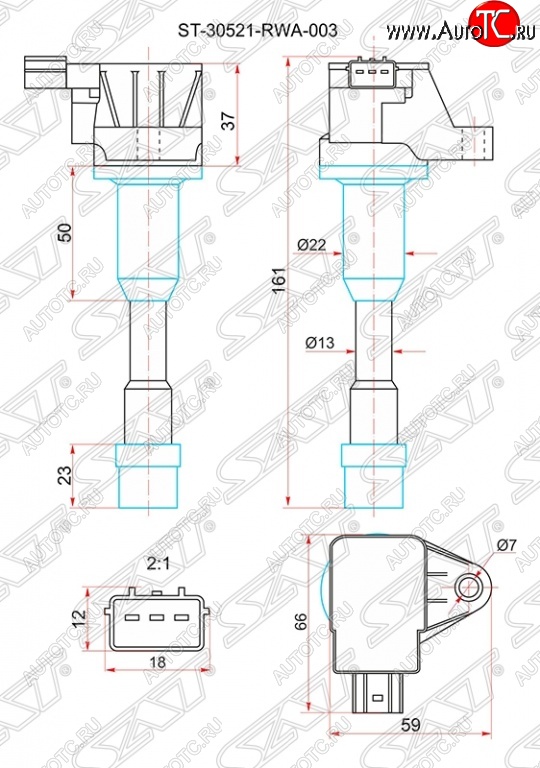 1 639 р. Катушка зажигания SAT  Honda Civic ( FD,  FK,FN) (2005-2011) седан дорестайлинг, хэтчбэк 5 дв. дорестайлинг, седан рестайлинг, хэтчбэк 5 дв. рестайлинг  с доставкой в г. Краснодар