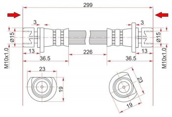 Тормозной шланг задний SAT (правый)  Airwave  1 GJ, Fit  1, Fit Aria  GD, Jazz, Mobilio  1 GB1,GB2