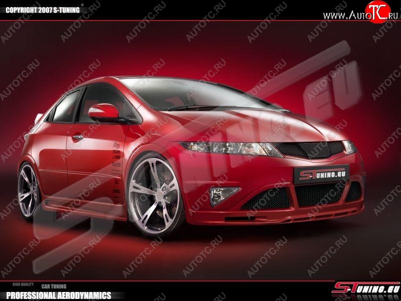 3 449 р. Накладка на передний бампер S-tuning Honda Civic FK,FN хэтчбэк 5 дв. дорестайлинг (2005-2008)  с доставкой в г. Краснодар