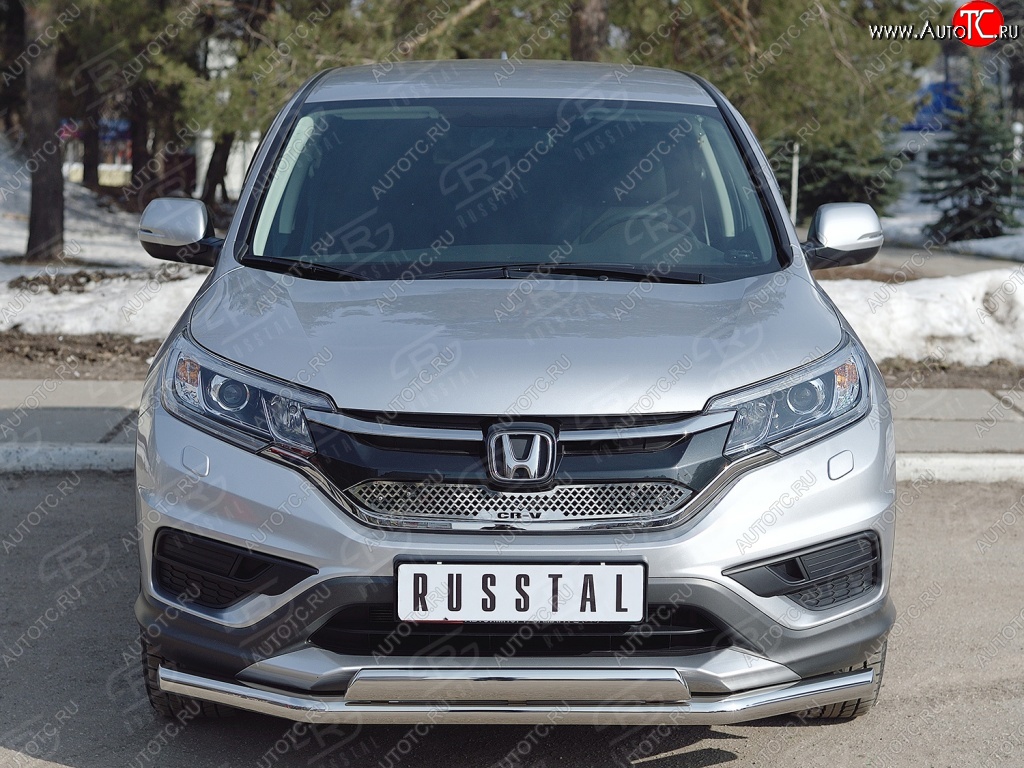 2 899 р. Защитная решётка радиатора (рестайлинг) Russtal (нержавейка) Honda CR-V RM1,RM3,RM4 дорестайлинг (2012-2015) (Неокрашенная)  с доставкой в г. Краснодар