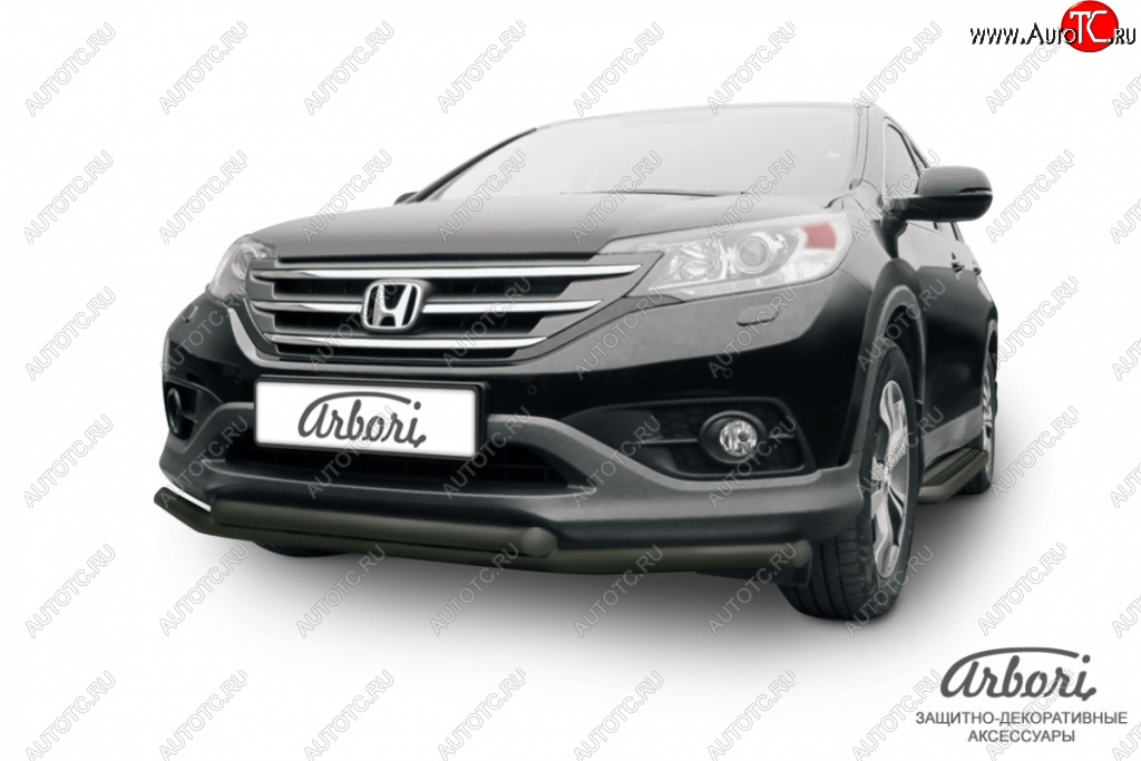 9 989 р. Защита переднего бампера Arbori (черная, 2 трубы d57 и 57 mm) Honda CR-V RM1,RM3,RM4 дорестайлинг (2012-2015)  с доставкой в г. Краснодар