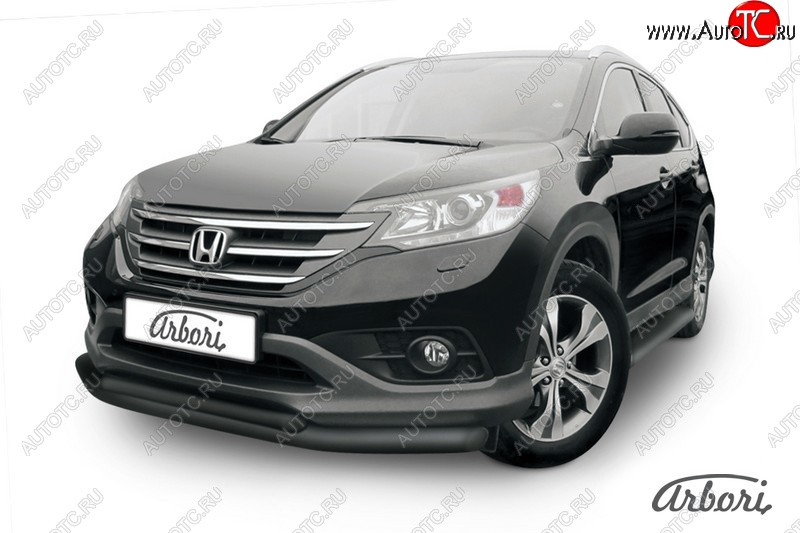 8 459 р. Защита переднего бампера Arbori (черная, 2 трубы d76 и 57 mm) Honda CR-V RM1,RM3,RM4 дорестайлинг (2012-2015)  с доставкой в г. Краснодар