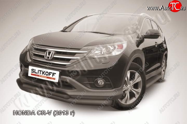 12 599 р. Защита переднего бампера из труб d76+d57 Slitkoff (двойная) Honda CR-V RM1,RM3,RM4 дорестайлинг (2012-2015) (Цвет: серебристый)  с доставкой в г. Краснодар