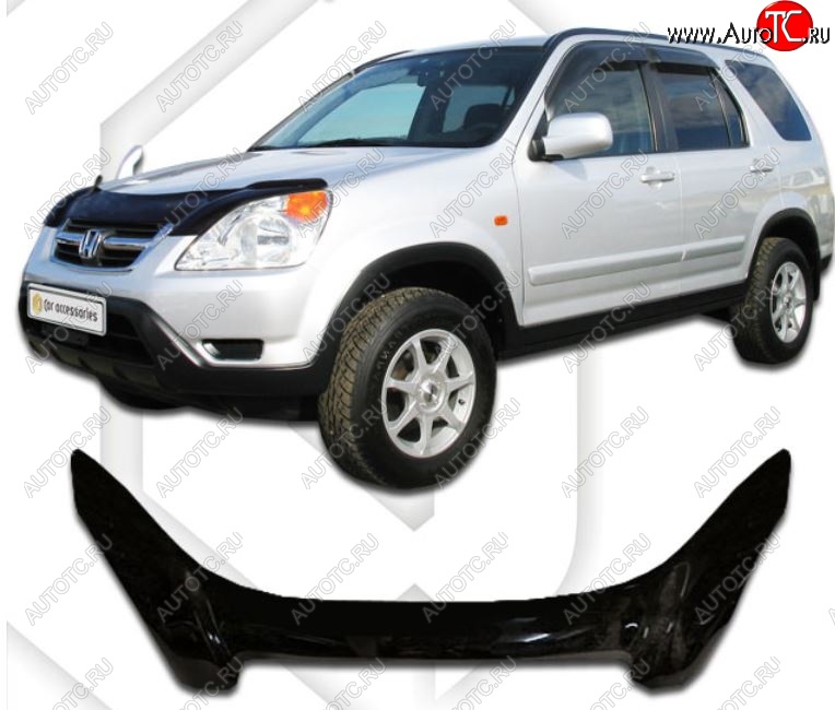 2 599 р. Дефлектор капота CA-Plastiс exclusive  Honda CR-V  RD4,RD5,RD6,RD7,RD9  (2001-2006) дорестайлинг, рестайлинг (Classic черный, Без надписи)  с доставкой в г. Краснодар