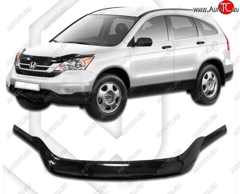 2 199 р. Дефлектор капота CA-Plastiс exclusive  Honda CR-V  RE1,RE2,RE3,RE4,RE5,RE7 (2009-2012) рестайлинг (Classic черный, Без надписи)  с доставкой в г. Краснодар