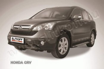 10 299 р. Защита переднего бампера из труб d57+d57 Slitkoff Honda CR-V RE1,RE2,RE3,RE4,RE5,RE7 рестайлинг (2009-2012) (Цвет: серебристый)  с доставкой в г. Краснодар. Увеличить фотографию 1