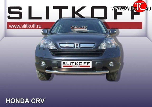 12 999 р. Одинарная защита переднего бампера из трубы диаметром 57 мм Slitkoff  Honda CR-V  RE1,RE2,RE3,RE4,RE5,RE7 (2009-2012) рестайлинг (Нержавейка, Полированная)  с доставкой в г. Краснодар