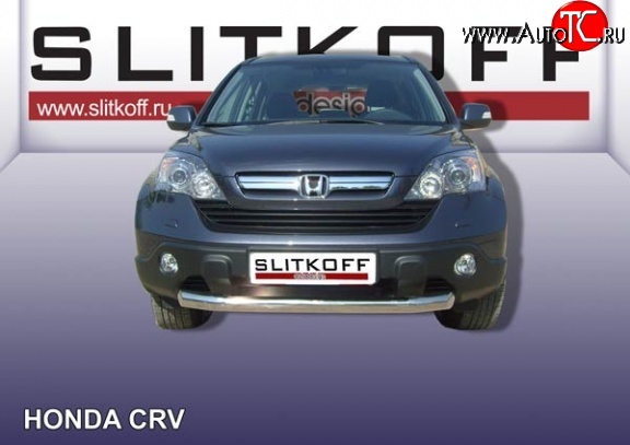 14 999 р. Одинарная защита переднего бампера диаметром 76 мм Slitkoff  Honda CR-V  RE1,RE2,RE3,RE4,RE5,RE7 (2009-2012) рестайлинг (Нержавейка, Полированная)  с доставкой в г. Краснодар