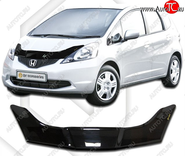 2 199 р. Дефлектор капота CA-Plastic  Honda Fit  GE (2007-2010) дорестайлинг (Classic черный, Без надписи)  с доставкой в г. Краснодар