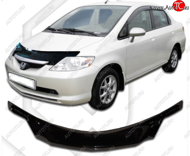 2 199 р. Дефлектор капота (D-6;7;8;9) CA-Plastiс exclusive  Honda Fit Aria  GD (2002-2005) дорестайлинг седан (Classic черный, Без надписи)  с доставкой в г. Краснодар