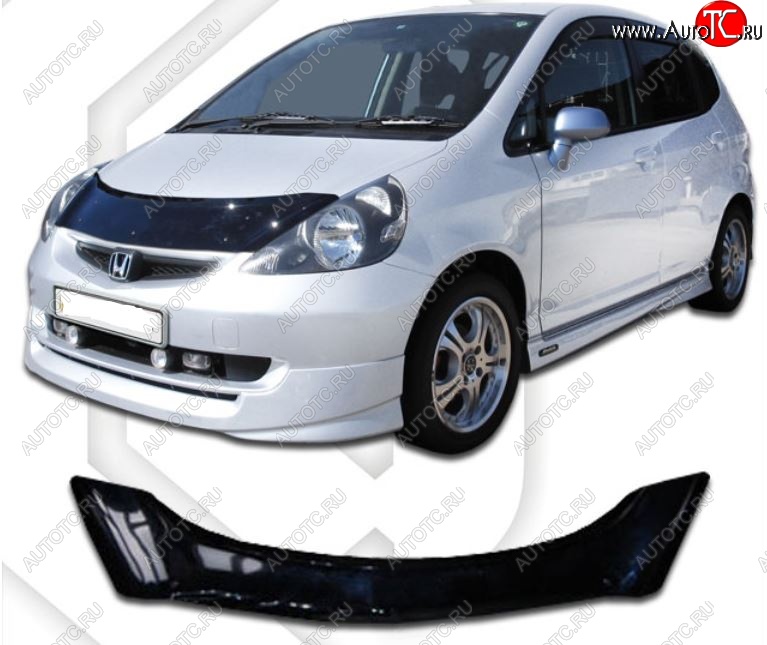 2 159 р. Дефлектор капота CA-Plastic  Honda Jazz (2001-2008) (Classic черный, Без надписи)  с доставкой в г. Краснодар