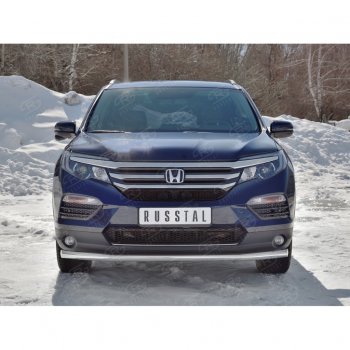 21 649 р. Защита переднего бампера (Ø63 мм, нержавейка) SLITKOFF Honda Pilot YF6 дорестайлинг (2016-2019)  с доставкой в г. Краснодар. Увеличить фотографию 3