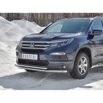 23 999 р. Защита переднего бампера (2 трубы Ø63 и 42 мм, нержавейка) SLITKOFF Honda Pilot YF6 дорестайлинг (2016-2019)  с доставкой в г. Краснодар. Увеличить фотографию 3