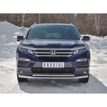 23 999 р. Защита переднего бампера (2 трубы Ø63 и 42 мм, нержавейка) SLITKOFF Honda Pilot YF6 дорестайлинг (2016-2019)  с доставкой в г. Краснодар. Увеличить фотографию 4