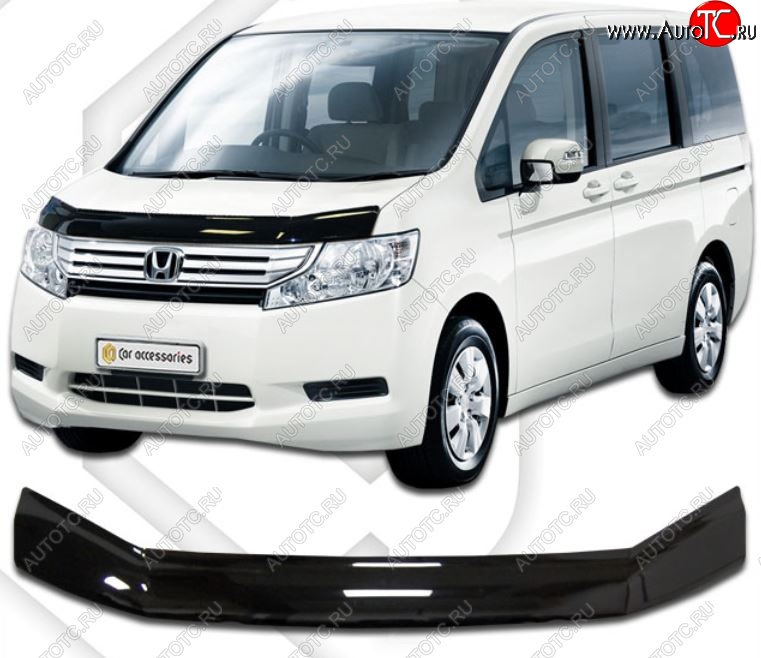 2 189 р. Дефлектор капота RK CA-Plastic  Honda StepWagon  RK (2009-2012) минивэн дорестайлинг (Classic черный, Без надписи)  с доставкой в г. Краснодар