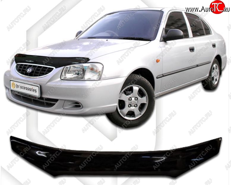 2 079 р. Дефлектор капота CA-Plastic  Hyundai Accent  седан ТагАЗ (2001-2012) (Classic черный, Без надписи)  с доставкой в г. Краснодар