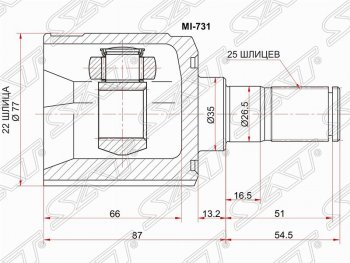 ШРУС SAT (внутренний, 22*25*35 мм) Hyundai Getz TB хэтчбэк 5 дв. дорестайлинг (2002-2005)