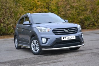 20 999 р. Защита переднего бампера одинарная из трубы d63 мм Petroil Tuning Hyundai Creta GS дорестайлинг (2015-2019) (Нержавеющая полированная сталь)  с доставкой в г. Краснодар. Увеличить фотографию 2