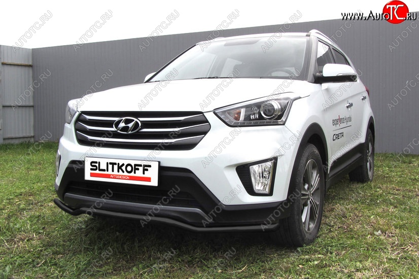 8 949 р. Защита переднего бампера Slitkoff (волна, d42, черная) Hyundai Creta GS дорестайлинг (2015-2019) (Цвет: серебристый)  с доставкой в г. Краснодар