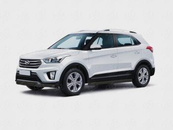 12 949 р. Защита переднего бампера (Ø63 и 42 мм) SLITKOFF Hyundai Creta GS дорестайлинг (2015-2019) (нержавейка с полимерным покрытием, черный)  с доставкой в г. Краснодар. Увеличить фотографию 1