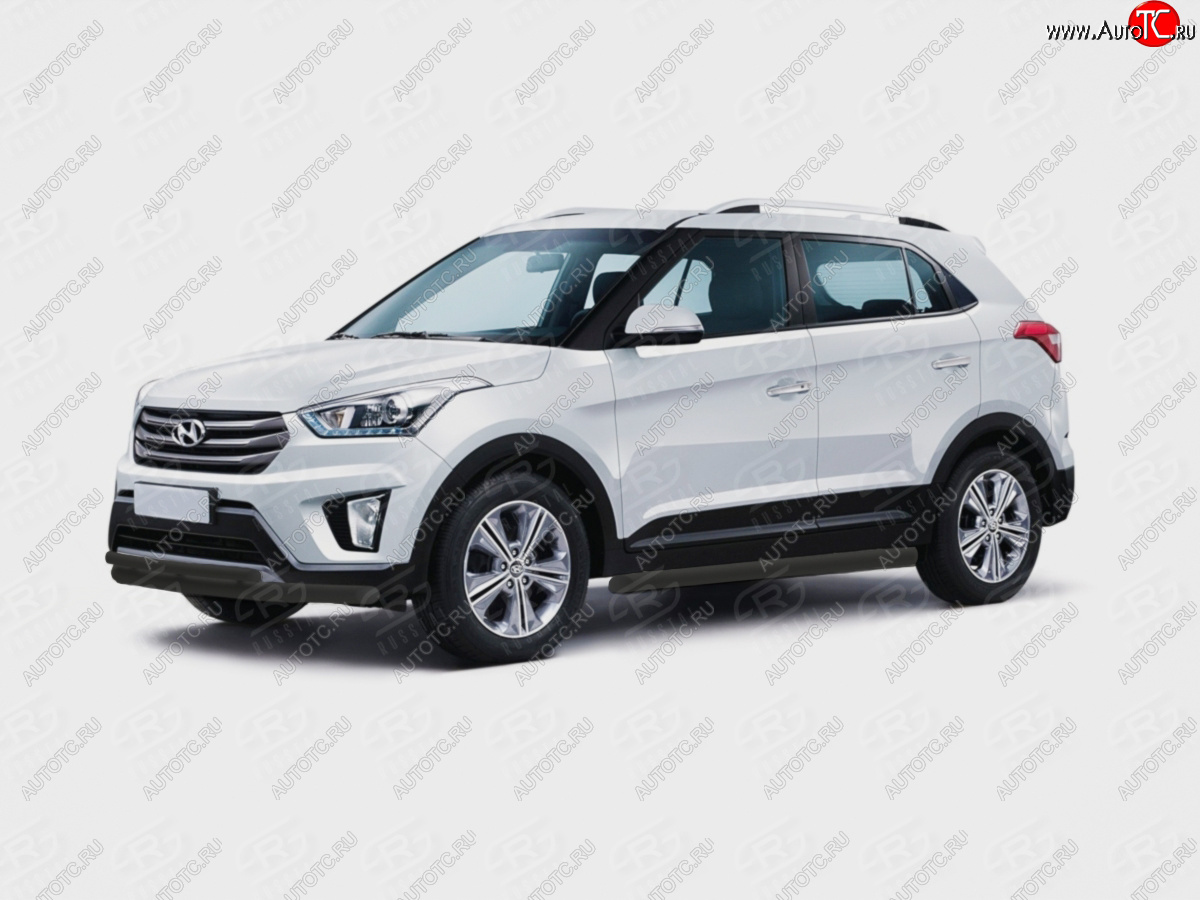 12 949 р. Защита переднего бампера (Ø63 и 42 мм) SLITKOFF Hyundai Creta GS дорестайлинг (2015-2019) (нержавейка с полимерным покрытием, черный)  с доставкой в г. Краснодар