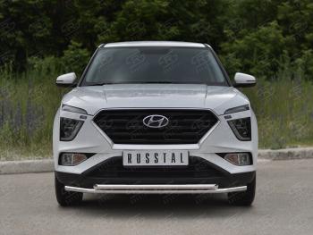 Защита переднего бампера (2 трубы Ø42 мм, нержавейка) SLITKOFF Hyundai Creta SU (2020-2022)