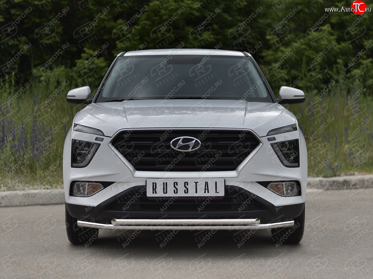 14 999 р. Защита переднего бампера (2 трубы Ø42 мм, нержавейка) SLITKOFF  Hyundai Creta  SU (2020-2022)  с доставкой в г. Краснодар