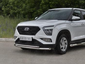 17 999 р. Защита переднего бампера (2 трубы Ø63 и 42 мм, нержавейка) SLITKOFF Hyundai Creta SU (2020-2022)  с доставкой в г. Краснодар. Увеличить фотографию 2