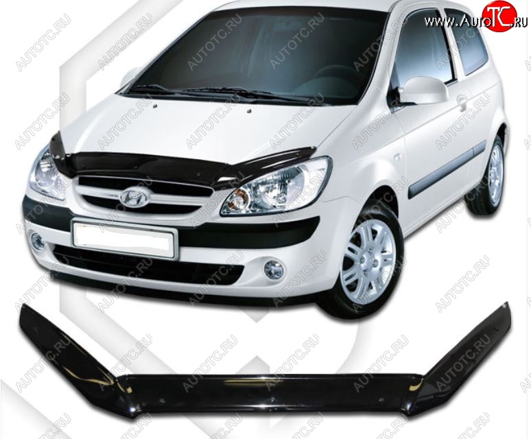 1 899 р. Дефлектор капота CA-Plastic  Hyundai Getz  TB (2005-2010) хэтчбэк 5 дв. рестайлинг (Classic черный, Без надписи)  с доставкой в г. Краснодар