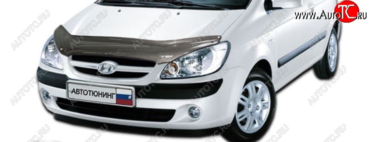 2 399 р. Дефлектор капота CA-Plastiс  Hyundai Getz  TB (2005-2010) хэтчбэк 5 дв. рестайлинг (Шелкография карбон-серебро)  с доставкой в г. Краснодар