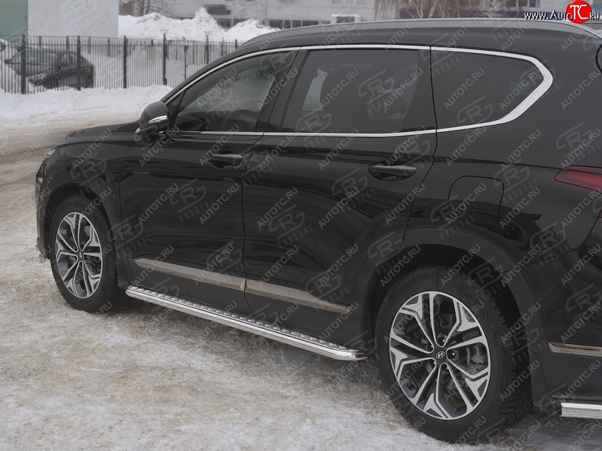 25 849 р. Пороги из трубы d42 с листом SLITKOFF Hyundai Santa Fe TM дорестайлинг (2018-2021) (Лист алюм, проф.сталь)  с доставкой в г. Краснодар