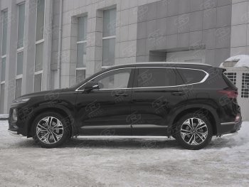 26 999 р. Пороги из трубы d42 с листом SLITKOFF Hyundai Santa Fe TM дорестайлинг (2018-2021) (Лист алюм, проф. нерж)  с доставкой в г. Краснодар. Увеличить фотографию 2