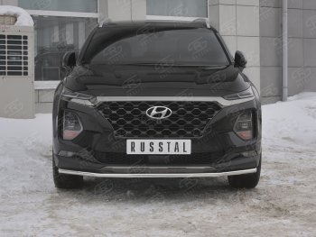 Защита переднего бампера (Ø42 мм, нержавейка) SLITKOFF Hyundai (Хюндаи) Santa Fe (Санта)  TM (2018-2021) TM дорестайлинг