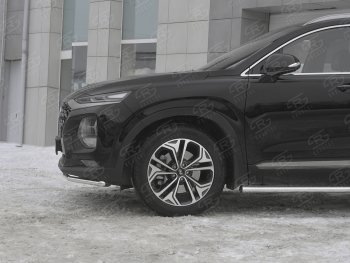 16 999 р. Защита переднего бампера (Ø42 мм, нержавейка) SLITKOFF  Hyundai Santa Fe  TM (2018-2021) дорестайлинг  с доставкой в г. Краснодар. Увеличить фотографию 3