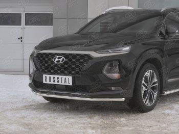 16 999 р. Защита переднего бампера (Ø42 мм, нержавейка) SLITKOFF  Hyundai Santa Fe  TM (2018-2021) дорестайлинг  с доставкой в г. Краснодар. Увеличить фотографию 4