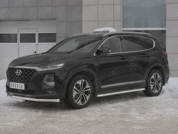 16 699 р. Защита переднего бампера (Ø63 мм, нержавейка) SLITKOFF  Hyundai Santa Fe  TM (2018-2021) дорестайлинг  с доставкой в г. Краснодар. Увеличить фотографию 2