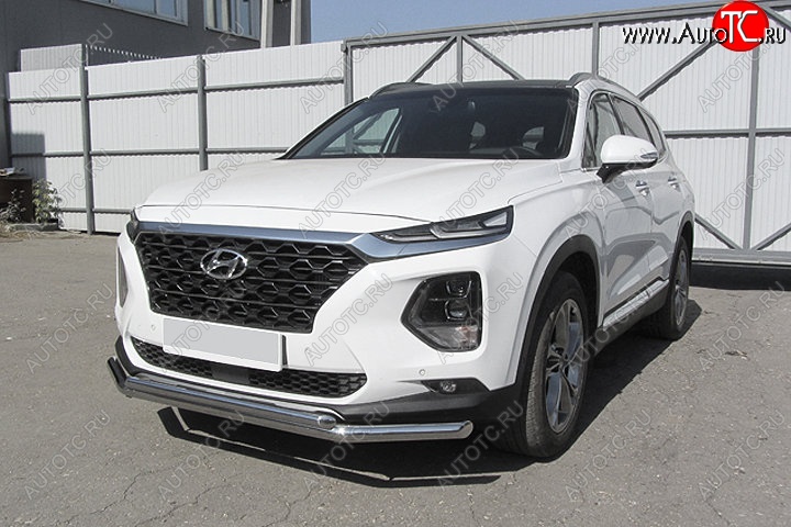 14 899 р. Защита переднего бампера Slitkoff (двойная, d57/42)  Hyundai Santa Fe  TM (2018-2021) дорестайлинг (Нержавейка, Полированная)  с доставкой в г. Краснодар