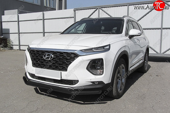 10 299 р. Защита переднего бампера Slitkoff (двойная, d57/42 мм)  Hyundai Santa Fe  TM (2018-2021) дорестайлинг (Сталь с полимерным покрытием. Цвет: чёрный)  с доставкой в г. Краснодар