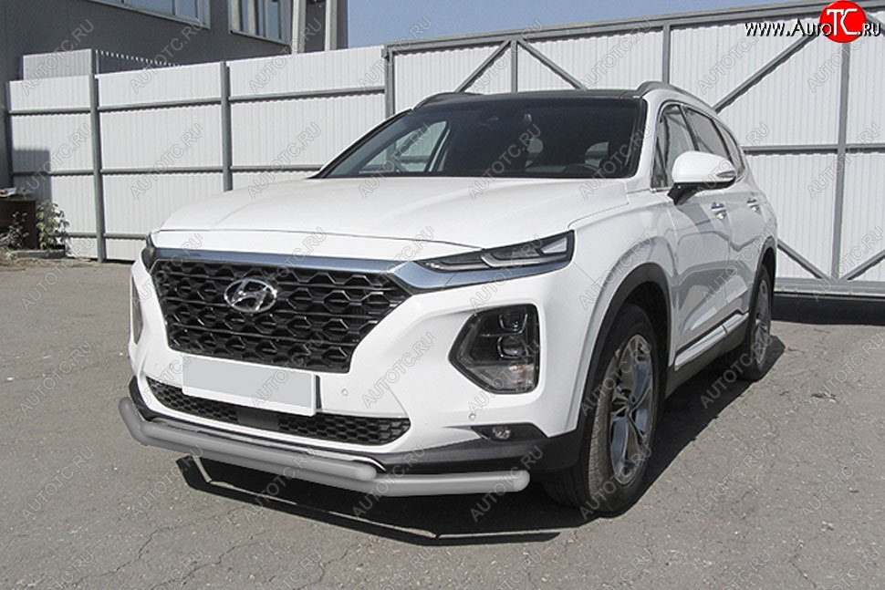 10 299 р. Защита переднего бампера Slitkoff (двойная, d57/42 мм)  Hyundai Santa Fe  TM (2018-2021) дорестайлинг (Сталь с полимерным покрытием. Цвет: серебристый)  с доставкой в г. Краснодар