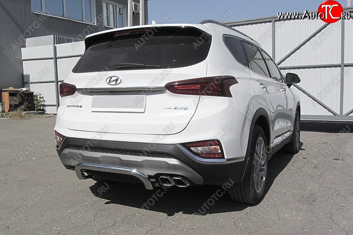 11 449 р. Защита заднего бампера Slitkoff (скоба, d57 мм)  Hyundai Santa Fe  TM (2018-2021) дорестайлинг (Нержавейка, Полированная)  с доставкой в г. Краснодар