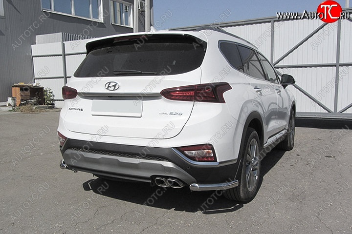 13 649 р. Защита заднего бампера Slitkoff (уголки, d57)  Hyundai Santa Fe  TM (2018-2021) дорестайлинг (Нержавейка, Полированная)  с доставкой в г. Краснодар