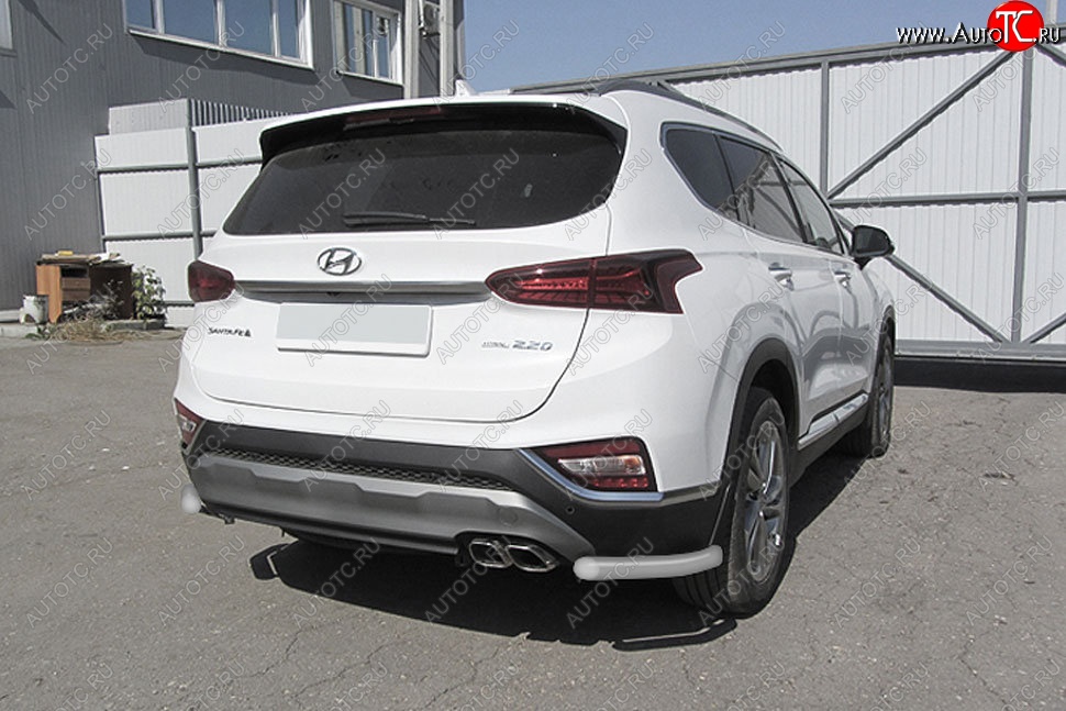 8 599 р. Защита заднего бампера Slitkoff (уголки, d57 мм)  Hyundai Santa Fe  TM (2018-2021) дорестайлинг (Сталь с полимерным покрытием. Цвет: серебристый)  с доставкой в г. Краснодар