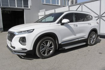 24 999 р. Пороги алюминиевые Slitkoff  Hyundai Santa Fe  TM (2018-2021) дорестайлинг (Standart Silver)  с доставкой в г. Краснодар. Увеличить фотографию 2