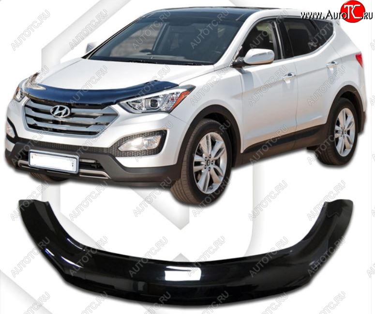 2 599 р. Дефлектор капота CA-Plastiс exclusive Hyundai Santa Fe DM дорестайлинг (2012-2016) (Classic черный, Без надписи)  с доставкой в г. Краснодар