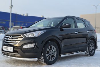 13 599 р. Защита порогов с проступями SLITKOFF (труба D76 мм) Hyundai Santa Fe DM дорестайлинг (2012-2016) (Защита порогов с закругленными торцами (вариант 3))  с доставкой в г. Краснодар. Увеличить фотографию 4