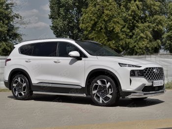 23 999 р. Защита переднего бампера (Ø63 мм с уголками Ø42 мм) SLITKOFF  Hyundai Santa Fe  TM (2020-2022) рестайлинг (полированная нержавейка)  с доставкой в г. Краснодар. Увеличить фотографию 4