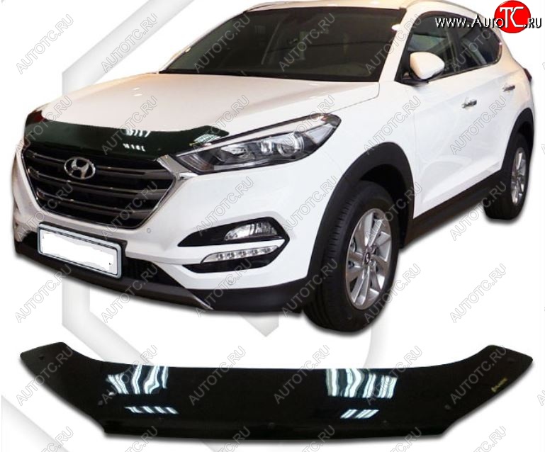 2 199 р. Дефлектор капота CA-Plastic  Hyundai Tucson  TL (2015-2021) дорестайлинг, рестайлинг (Classic черный, Без надписи)  с доставкой в г. Краснодар