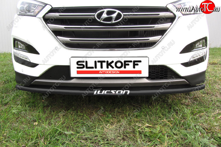 7 549 р. Защита заднего бампера Slitkoff (Ø 42 мм, с надписью) Hyundai Tucson TL дорестайлинг (2015-2018) (Сталь с полимерным покрытием. Цвет: черный)  с доставкой в г. Краснодар