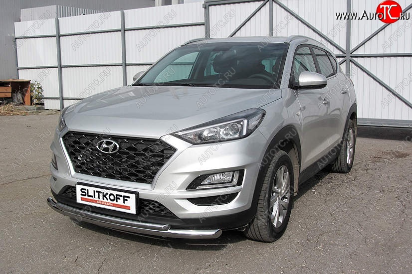 16 899 р. Защита переднего бампера Slitkoff (двойная, d57/42)  Hyundai Tucson  TL (2018-2021) рестайлинг (Нержавейка, Полированная)  с доставкой в г. Краснодар