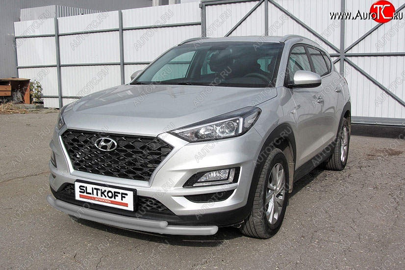 11 199 р. Защита переднего бампера Slitkoff (двойная, d57/42)  Hyundai Tucson  TL (2018-2021) рестайлинг (Сталь с полимерным покрытием. Цвет: серебристый)  с доставкой в г. Краснодар